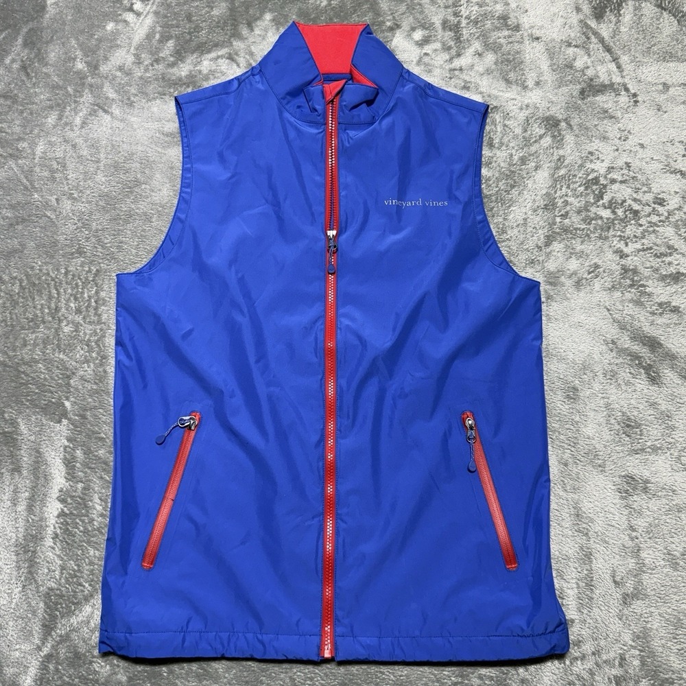 Vineyard Vines Men's XS Performance Vest Blue Full Zip Red Accents Lightweight